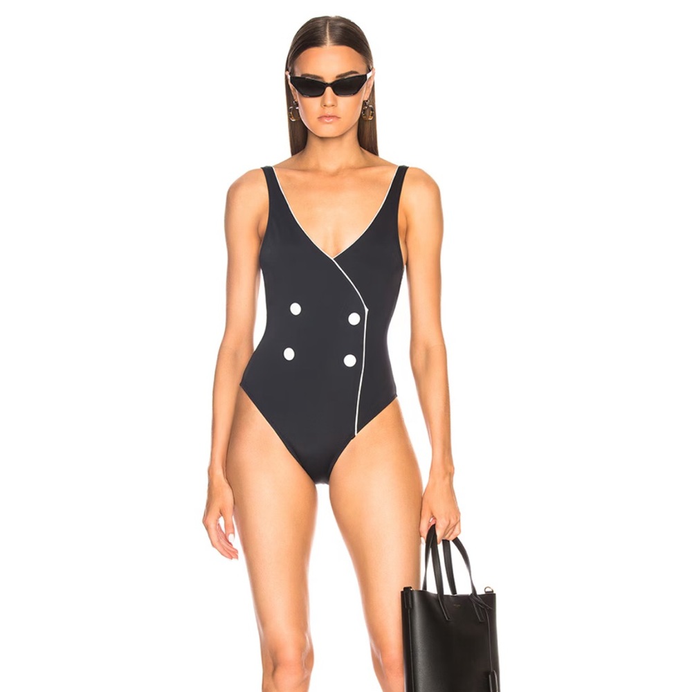 SOLID & STRIPED Black and White One-Piece Swimsuit